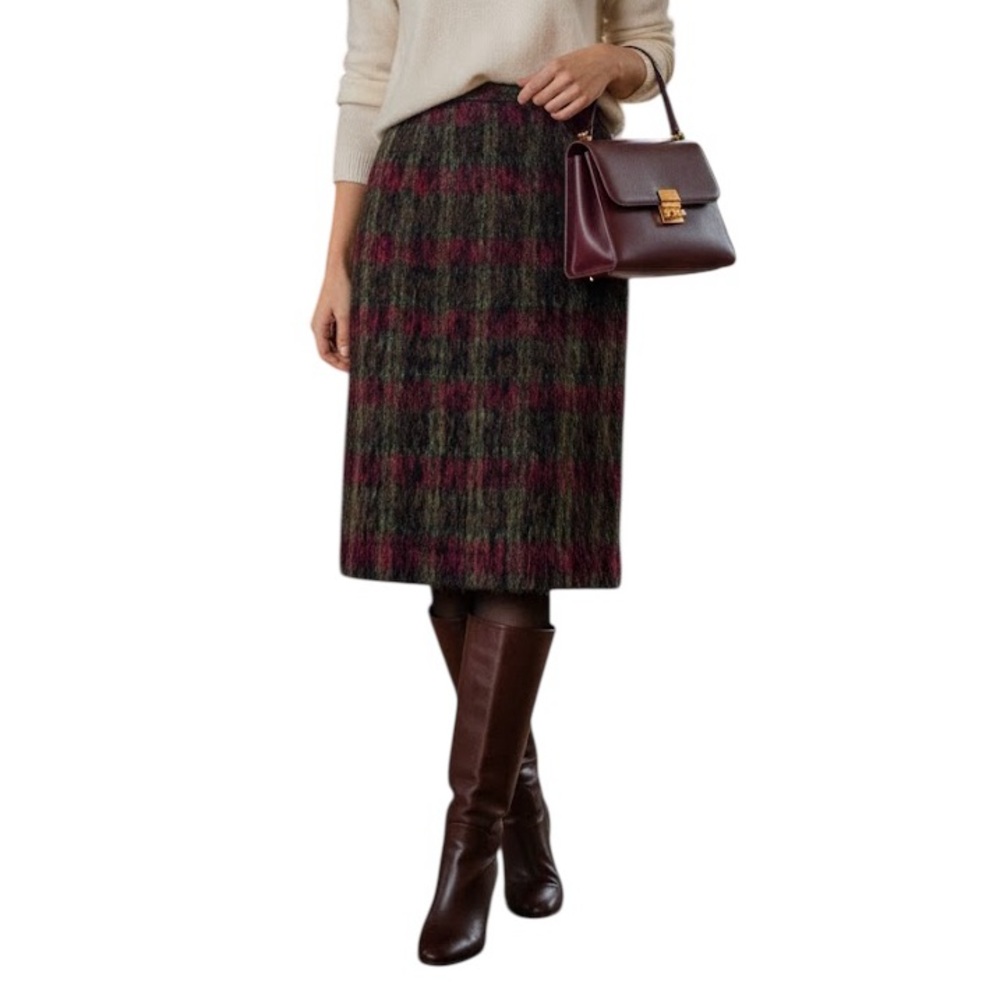 VINTAGE 70s Plaid Mohair Skirt Size Small